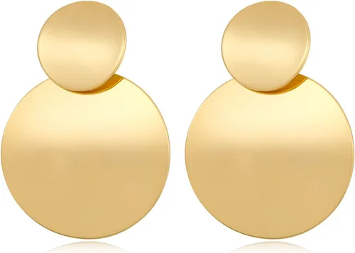 Vista 8 de FAMARINE Pendientes colgantes de disco dorado y plata para mujer