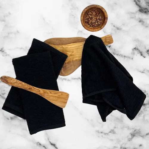 Vista 4 de Serafina Home Toallas de cocina de tamaño grande de color sólido negro: paño de 100 % algodón suave para limpieza y secado absorbente, con ribete