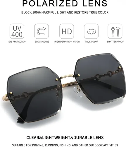 Vista 4 de Fullgren Trendy Oversized Square Rimless Sunglasses for Women Men UV400 Metal Sun Glasses