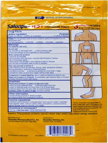 Vista 3 de Salonpas - Parche de pimiento caliente de 3 unidades (paquete de 6)