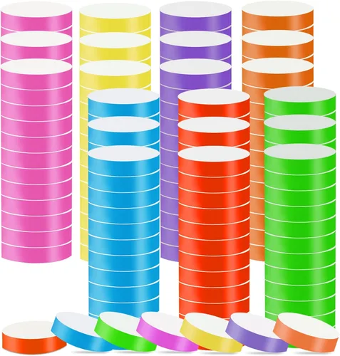 Vista 15 de Paquete de 1400 pulseras de papel para eventos, 7 colores impermeables de neón para fiestas, brazaletes de papel para identificación, muñequeras