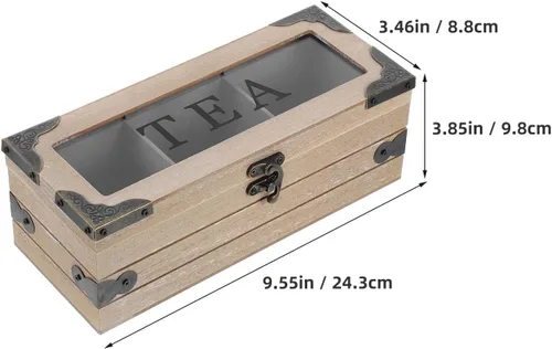 Vista 2 de Wood Tea Bag Storage Chest with Lid, 3 Compartments Organizer Box