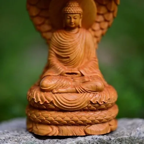 Vista 5 de Estatua de Buda con cabeza de guardián de serpiente, estatua de Buda Shakyamuni de madera de 4.7 pulgadas de alto, estatuas de Buda para decoración