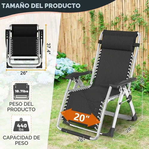 Vista 3 de MOPHOTO Silla de gravedad cero, silla de salón acolchada para exteriores con mesa lateral, silla reclinable de gravedad cero, silla reclinable