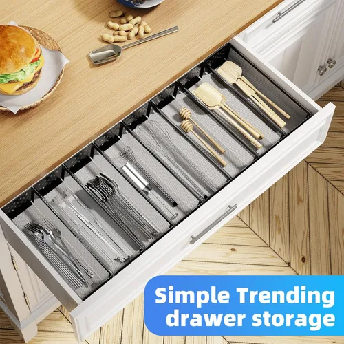 Vista 6 de Simple Trending Organizador de cajón de cubiertos, paquete de 8 organizadores de utensilios para cajones de cocina, almacenamiento de metal