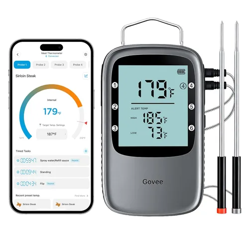 Vista 10 de Govee Termómetro Bluetooth para carne, termómetro inalámbrico de carne para horno ahumador, termómetro digital para parrilla con 2 sondas, modo