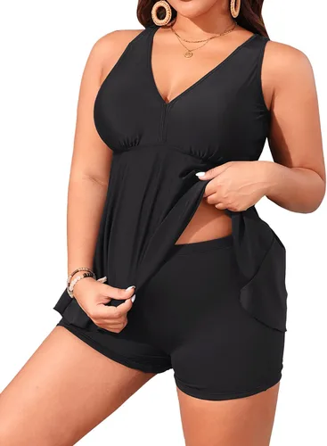 Vista 2 de Aqua Eve Trajes de baño de talla grande con pantalones cortos, tankini de dos piezas para mujer, trajes de baño fluidos, trajes de baño atléticos