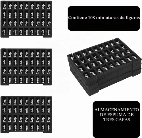 Vista 3 de Funda de Transporte Resistente para Figuras en Miniatura con 108 Ranuras - Estuche de Transporte Compatible con D&D y Más (Transparente)