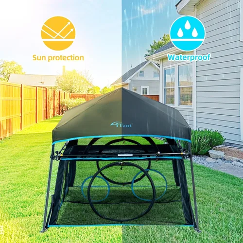 Vista 4 de Catio extragrande para gatos al aire libre, tienda de campaña plegable de 2 niveles con 3 puertas para patio, balcón, interior y campamento