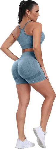 Vista 5 de CHRLEISURE Pantalones Cortos de Entrenamiento para Mujer, 4 Paquetes, Cintura Alta, Levantamiento de Glúteos con Fruncido, Pantalones Cortos Booty