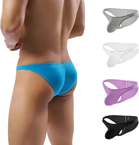 Vista 4 de Ropa interior para hombre de cintura baja de seda de hielo para hombre, bikini translúcido