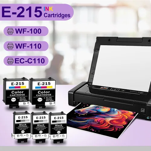 Vista 2 de E-T215 E-215 Cartuchos de tinta remanufacturados de repuesto para impresora móvil WF-100 WF-110 EC-C110, T215120-S T215530-S Pigment C/M/Y/K BCS