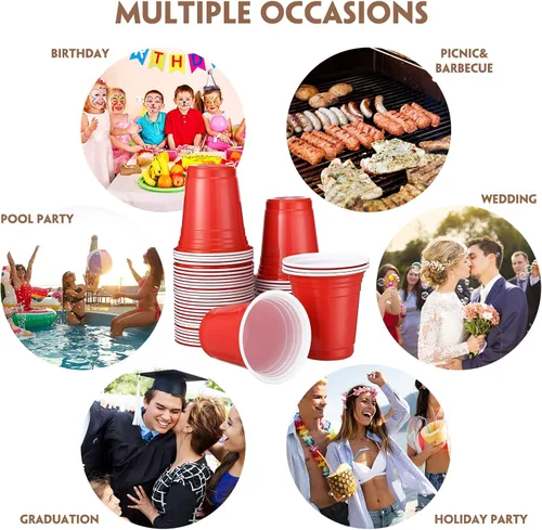 Vista 7 de Zopeal - 300 vasos desechables de plástico de 12 onzas con líneas de llenado Red Coffee Cups, Party Cups for Drinks, Soda, Punch, Barbecues