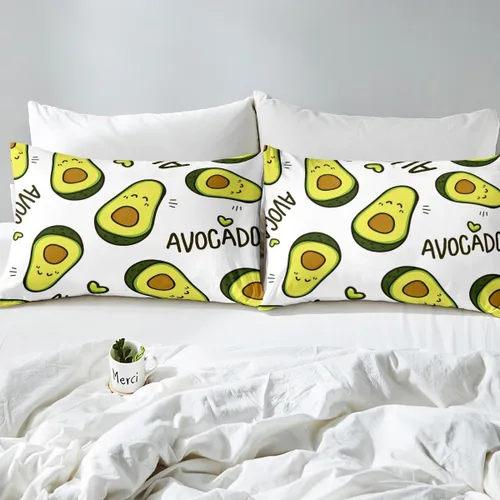 Vista 5 de Feelyou Juego de sábanas para niños con diseño de aguacate, ropa de cama bonita con frutas para niños y niñas, 1 sábana encimera y 1 sábana bajera