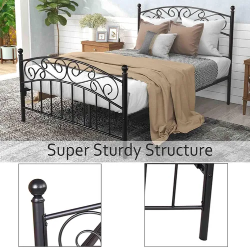 Vista 5 de Base de cama matrimonial de metal, plataforma moderna con cabecero/estribo, cámaras de base de colchón, base de cama resistente, no necesita somier