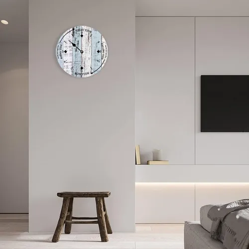 Vista 5 de Reloj de marea de madera, rayas de madera blanca, reloj de la costa este del océano, arte colgante de pared de marea alta y baja, reloj