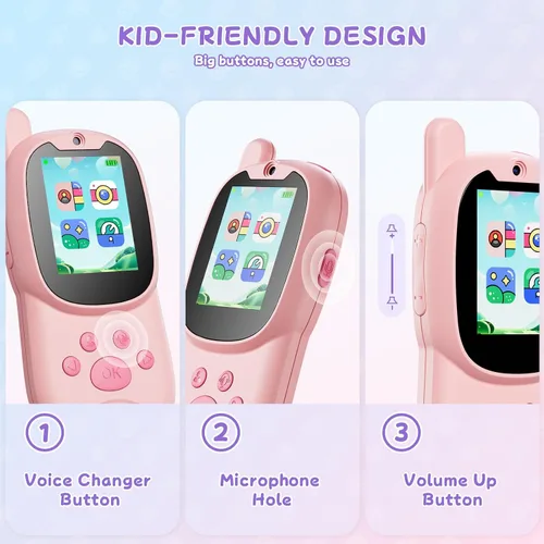 Vista 7 de Walkie Talkies de video para niños con cámara y video chat, largo alcance 1000 pies, recargable, Walkie Talkie para niños con filtros de calcomanías