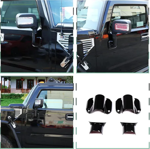 Vista 6 de PIUGILH Compatible con Hummer H2 2003-2002 ABS cubierta de espejo retrovisor lateral de puerta delantera trasera embellecedor base embellecedor