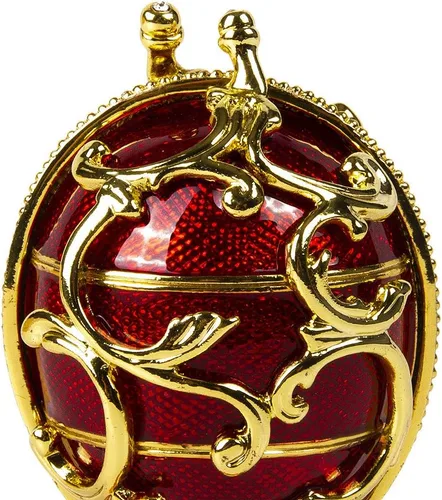 Vista 7 de Caja de regalo de joyería para collar, huevo de Faberge, adorno doble, caja de joyería de huevo imperial rojo (mediana), 3.35 x 2.2 pulgadas