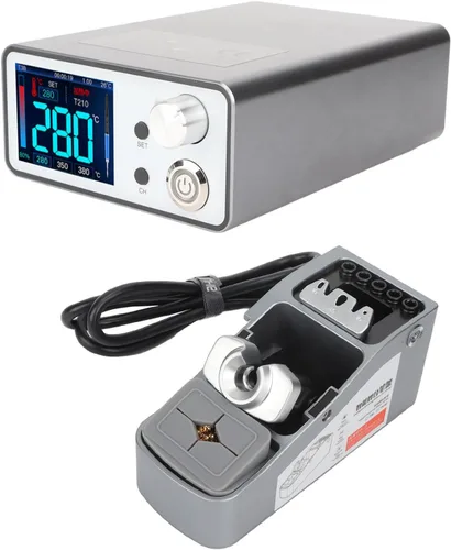 Vista 5 de Estación de soldadura inteligente, pantalla digital de grado profesional, control PID de 96 W, mango T210 de calentamiento rápido para reparación