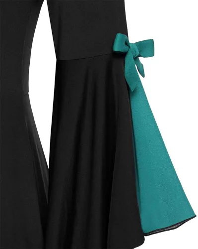 Vista 3 de LOKODO Disfraz gótico de Halloween para mujer talla grande blusa de manga larga con lentejuelas con cordones túnica vestido de baile