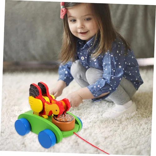 Vista 2 de Carro de madera educativo que tira del juguete Cognitive Developmental Push-Pull Animal con colores brillantes Material robusto