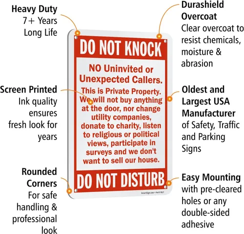 Vista 4 de SmartSign Security cartel, leyenda ""Do Not Knock - Do Not Disturb", rojo sobre blanco, Rojo sobre blanco, 1