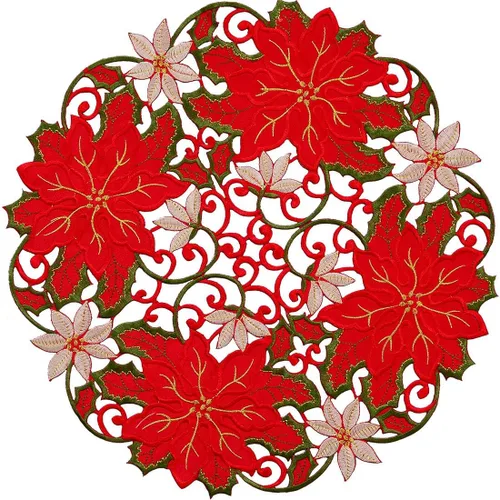 Vista 6 de Simhomsen - Juego de 4 manteles individuales con bordados de flor de Pascua de Navidad, 12 x 18 pulgadas