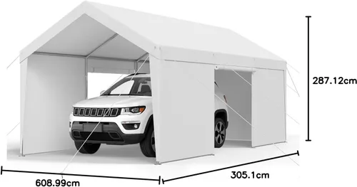 Vista 31 de VEVOR Cobertizo Tienda de Almacenamiento Exterior Portátil Resistente de 6 x 8 x 7 pies, Refugio de Cochera Garaje Impermeable con Puerta Enrollable