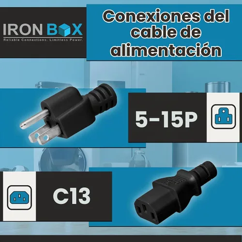 Vista 2 de IronBox Electric - Cable de Alimentación de Servicio Pesado 5-15P a C13 - Cable PC SJT 14/3 de 3 Clavijas 15A 125V - Cable para Computadora Negro