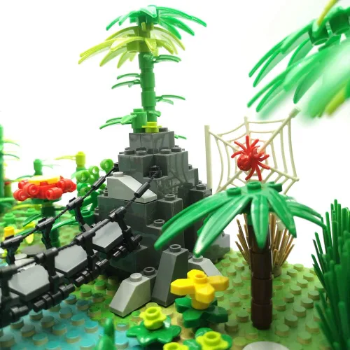Vista 3 de ZHX Rainforest Jungle Bridge - Juguetes de bloques de construcción con 2 placas base (10 x 10 pulgadas cada uno) ladrillos de jardín, accesorios