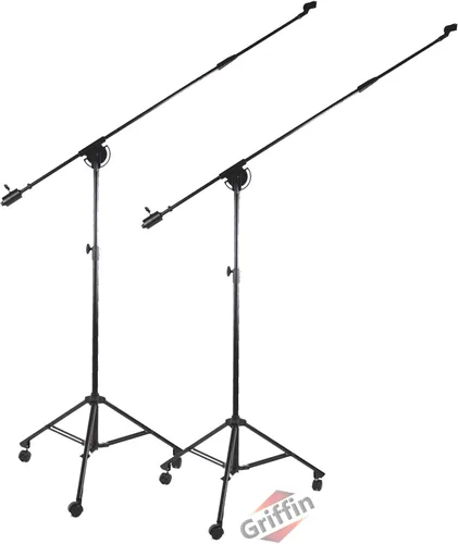 Vista 10 de GRIFFIN Soporte de micrófono con ruedas de 11 pies de alto (edición extendida Xheight) con brazo telescópico y base de trípode, soporte con ruedas
