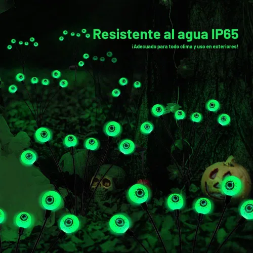 Vista 5 de BeHiller Decoraciones de Halloween para exteriores, luces solares de ojos aterradoras, 2 paquetes de 12 luces LED de globo ocular verde, luces