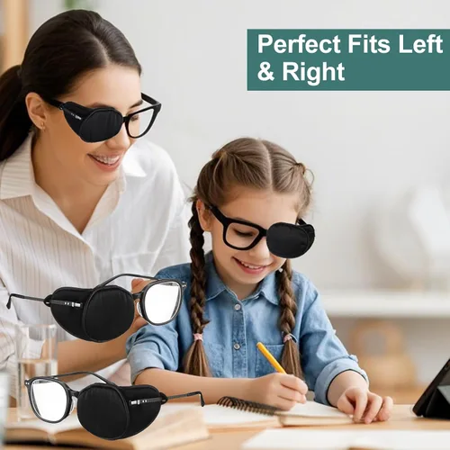 Vista 5 de Nuanchu 6 parches de seda para ojos para adultos, hombres, mujeres, anteojos, parches suaves para cubrir cualquier ojo (negro)