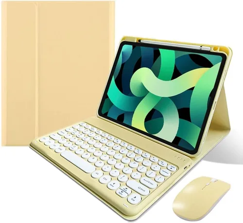 Vista 9 de Funda de teclado compatible con iPad de 9ª, 8ª y 7ª generación, Air 3ª generación Pro de 10.5, con mouse Bluetooth, tecla redonda, lindo teclado