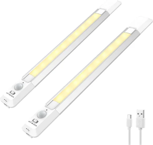 Vista 9 de BIGMONAT Luz nocturna LED con sensor de movimiento, luces inalámbricas recargables por USB para debajo del gabinete, barra de iluminación magnética
