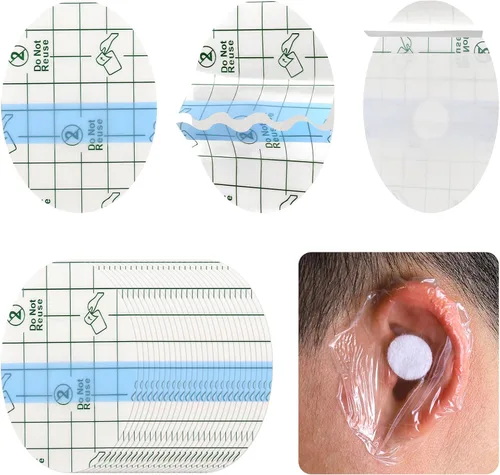 Vista 8 de 120 unidades de parches de oído impermeables desechables, cubiertas de oído para bebés para natación, protectores de oído para la ducha, con algodón