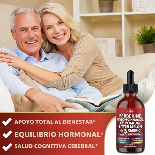 Vista 5 de NEW AGE Berberina con suplemento de canela de Ceilán gotas líquidas + extracto de melón amargo, glucomanano, gimnasia, cromo, cúrcuma, panax