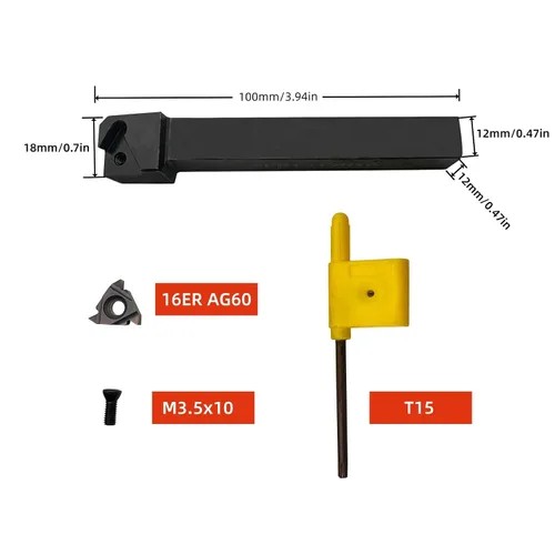 Vista 2 de 1/2inch Shank SER1212H16 Threading Tool Holder Right Hand External Threading with 10pcs 16ER AG60 Threading Carbide Inserts for Stainless Steel