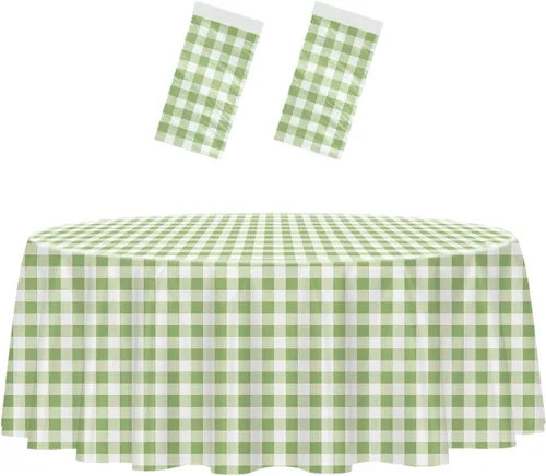 Vista 26 de HEIPINIUYE - Paquete de 2 manteles redondos de 84 pulgadas de plástico beige, manteles de mesa impermeables desechables para redondas, ideales