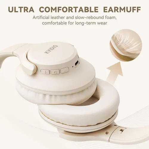 Vista 7 de KVIDIO Auriculares Bluetooth sobre la oreja, 65 horas de reproducción, inalámbricos con micrófono, auriculares ligeros plegables de baja latencia
