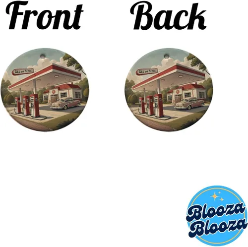 Vista 4 de Retro Americana 1950's Gas Station Convenience Store Round Ceramic Holiday Christmas Tree Ornament