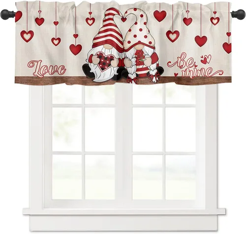 Vista 16 de Cenefa floral para ventanas, cortinas de clavel rojo y rosa, cenefas con bolsillo para barra, cenefa de ventana para primavera, vacaciones, día