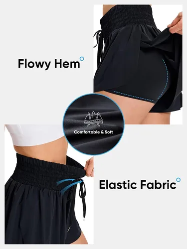 Vista 3 de Blaosn Pantalones cortos deportivos fluidos para mujer, entrenamiento, correr, gimnasio, yoga, falda pantalón de cintura alta, falda de sudor, ropa