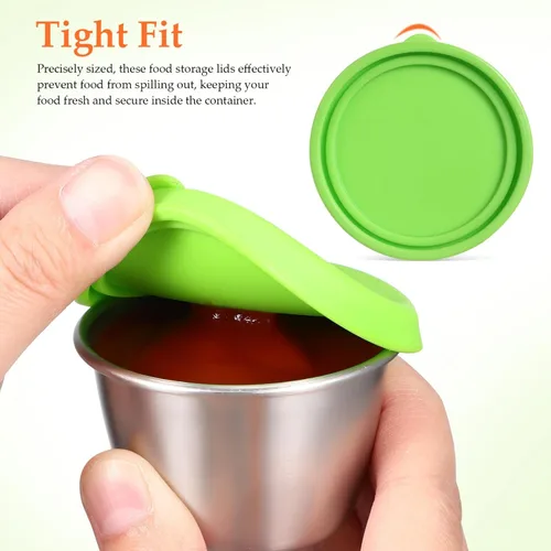 Vista 4 de Tapas de silicona para fundas de almacenamiento de alimentos, paquete de 4 tapas redondas reutilizables de silicona resistentes a derrames