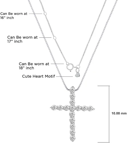 Vista 2 de La Joya Collar de cruz de diamante cultivado en laboratorio para mujer colgante de cruz de diamante TW de 16 - 12 quilates en plata de ley 925