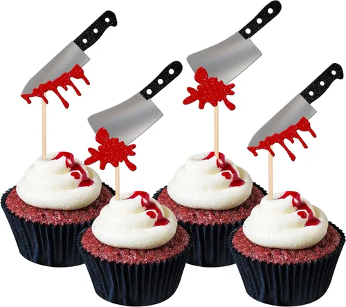 Vista 29 de 30 piezas de decoración de murciélagos de Halloween para cupcakes de murciélago con purpurina negra para Halloween, decoración de pasteles de Negro