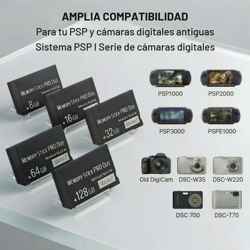 Vista 6 de Tarjeta de memoria original de 32 GB Pro Duo Mark2 compatible con PSP 1000 2000 3000 y accesorios de cámara Tarjeta de almacenamiento - Alta