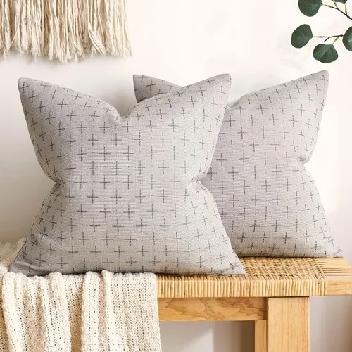 Vista 17 de MIULEE - Juego de 2 fundas de almohada decorativas de lino de arpillera, modernas, estilo campestre, rústicas, tejidas, con textura, para sofá, Gris