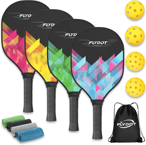 Vista 8 de Juego de 4 palas de pickleball, aprobadas por USAPA, 4 pelotas de pickleball para interiores y exteriores, bolsa de transporte, 4 toallas
